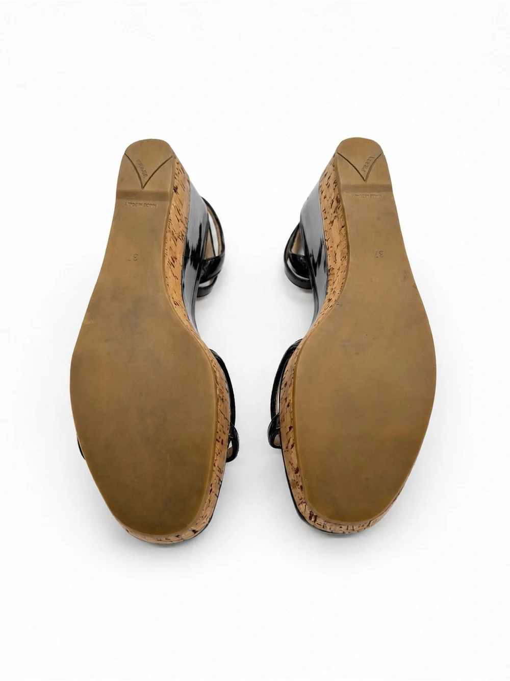 Prada Patent Leather Cork Platform Wedge Sandals